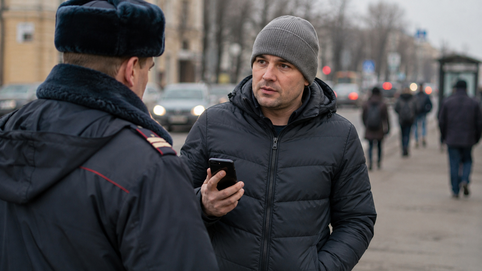 Проверка смартфона сотрудником полиции